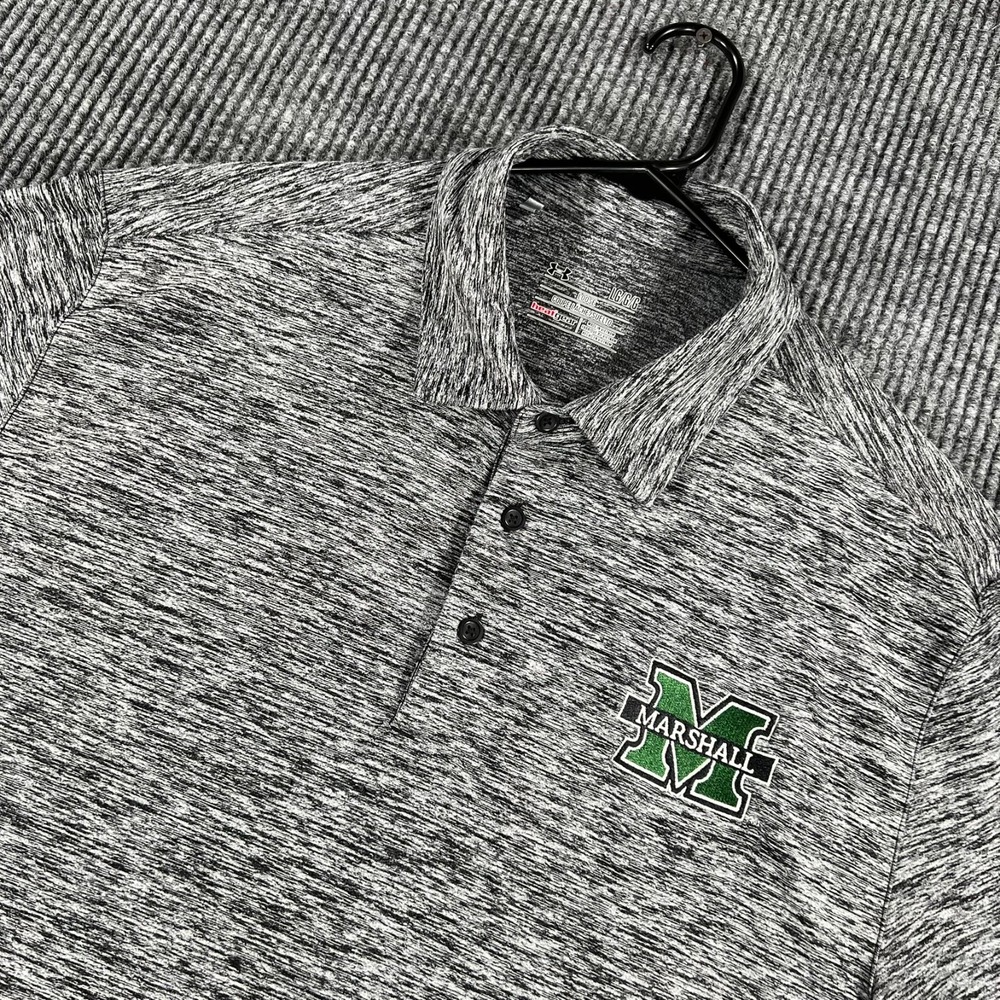 Marshall Thundering Herd Polo Shirt Mens Gray Under Armour Short Sleeve Loose